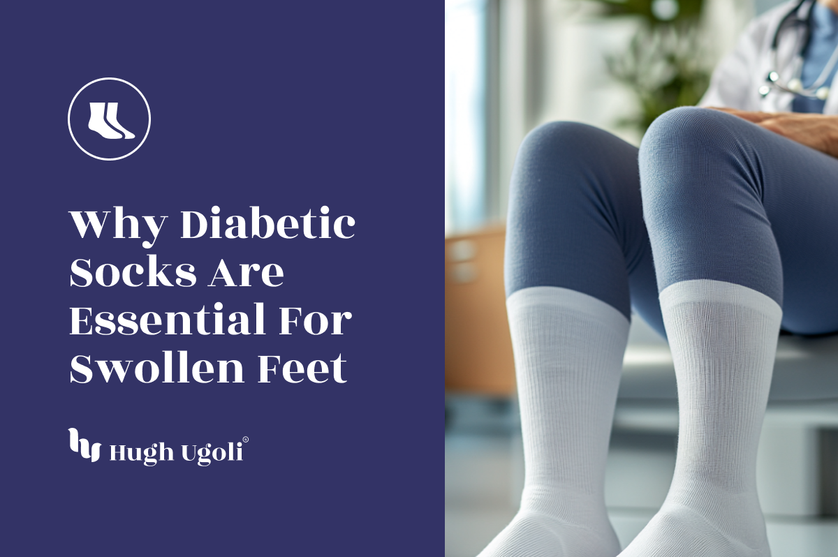 White diabetic socks worn in a medical setting, highlighting comfort and health benefits.